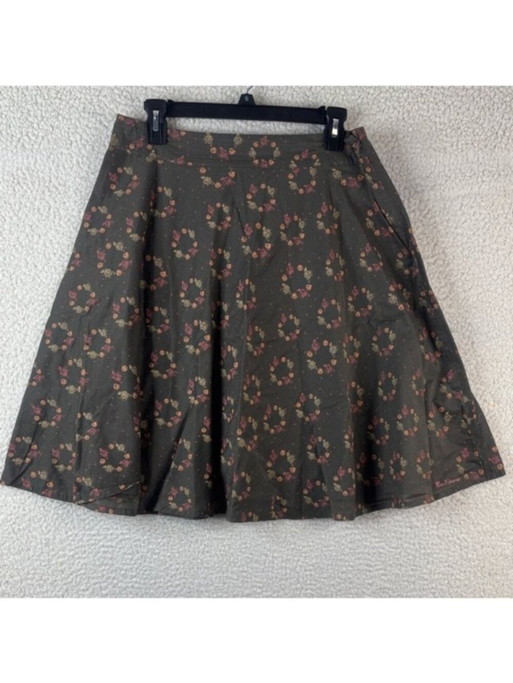 Ben Sherman Womens Olive Green Floral 100% Cotton A-Line Skirt M MEDIUM